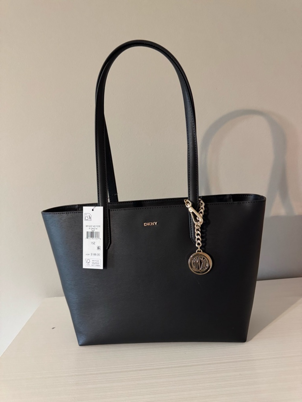 NWT DKNY Black Tote with Gold Logo Charm